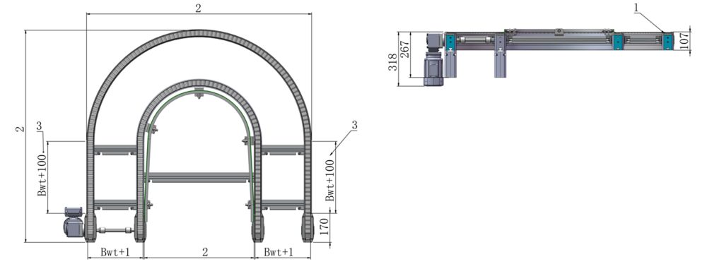 CV180 Flat Top Chain Conveyor Curve Specification CV180 Flat Top Chain Conveyor Curve Specification